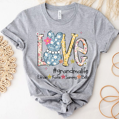 Grandma Life Love Shirt Personalized with Grandkids Names, Floral Family T Shirt