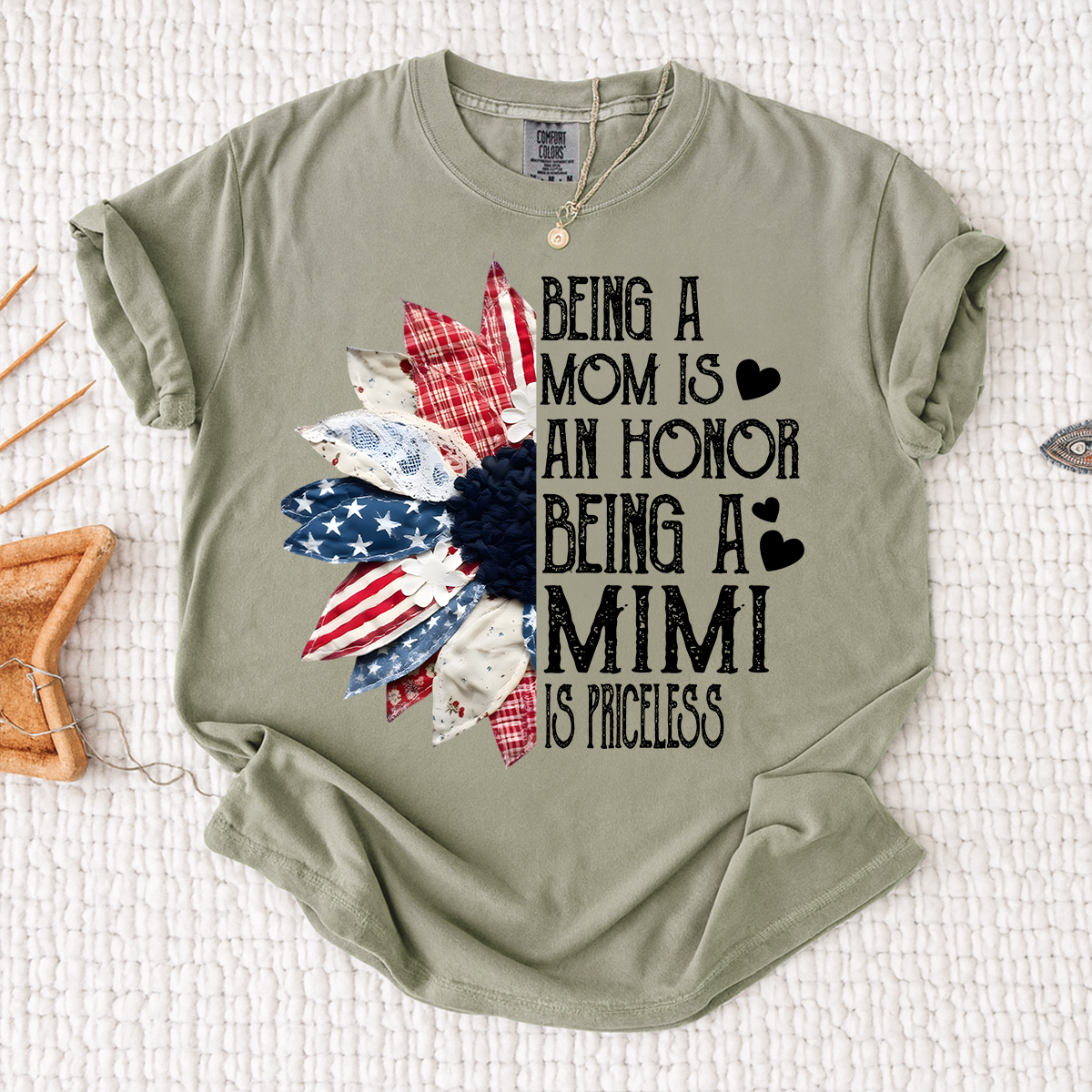 Comfort Colors Being a Mom is an Honor Being a Mimi is Priceless Shirt, Patriotic Mimi T Shirt, Custom Mom Grandma Shirt