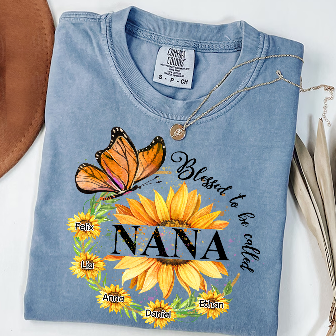 Comfort Colors® Blessed Nana Sunflower Butterfly T-Shirt, Gift For Grandma T-Shirt