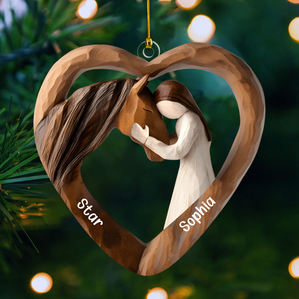 Personalized Horse and Girl Ornament 2025 – Custom Name Heart Ornament, Equestrian Christmas Gift for Horse Lovers Ornament