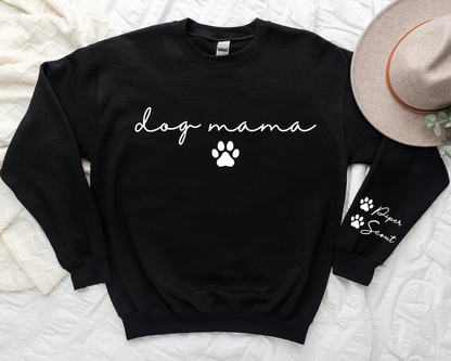 Custom Dog Mama Sweatshirt with Pet Name on Sleeve, Crewneck or Hoodie, Custom Neck Sleeve Design, Fur Mama, Dog Mom Shirt