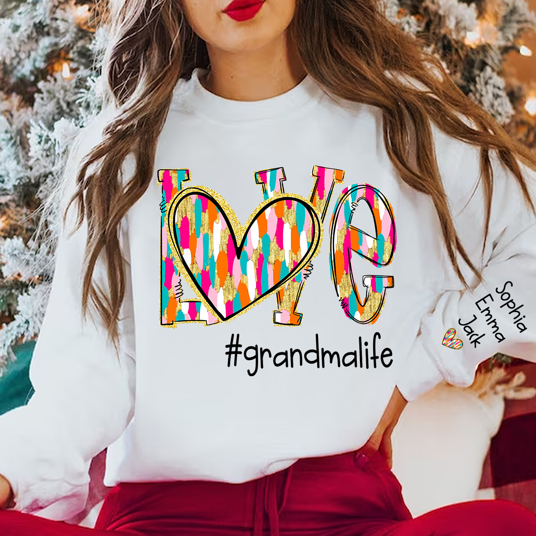 Personalized Love grandmalife Colorful And Grandkids Chritsmas Sweatshirt