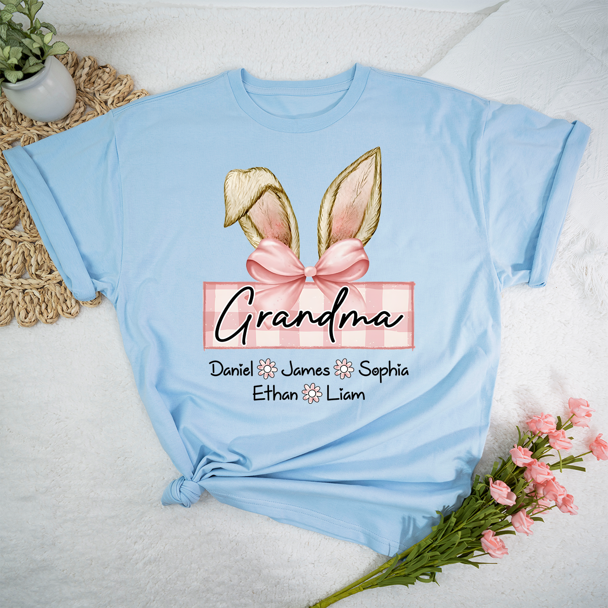 Custom Grandma Shirt For Easter, Bunny Grandma Shirt With Children Names