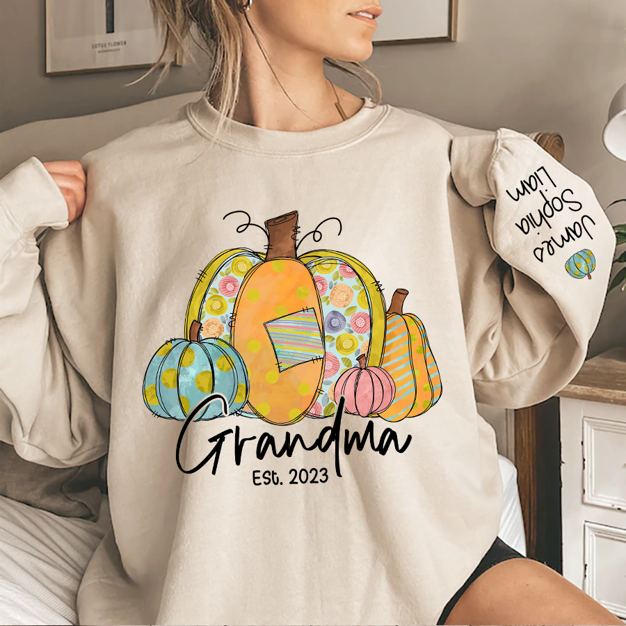 Personalized Grandma Pumpkin Fall Autumn And Kids Sweatshirt, Grandma Gift TH