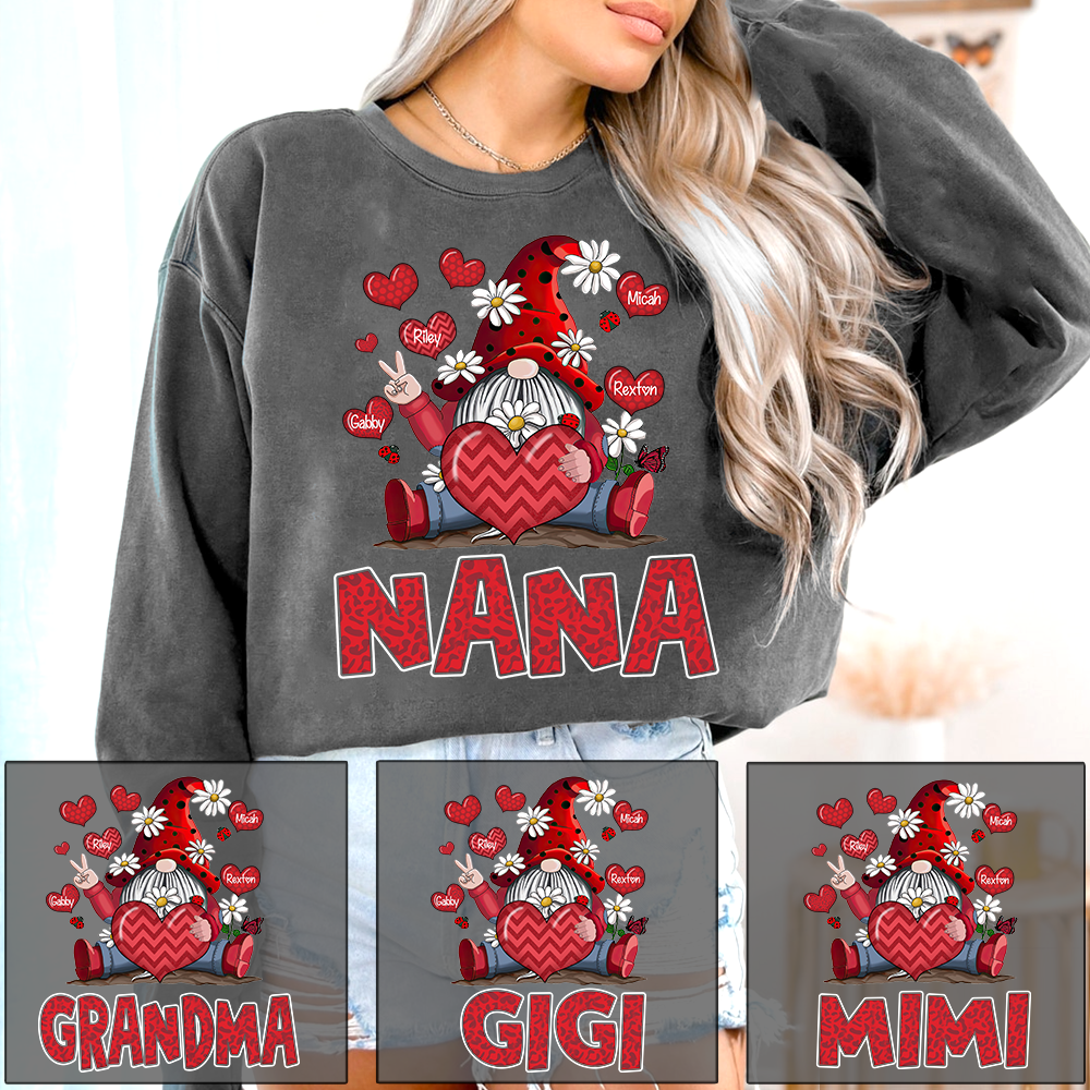 Nana Valentine Sweatshirt with Gnome Heart Design, Cute Family Love Crewneck