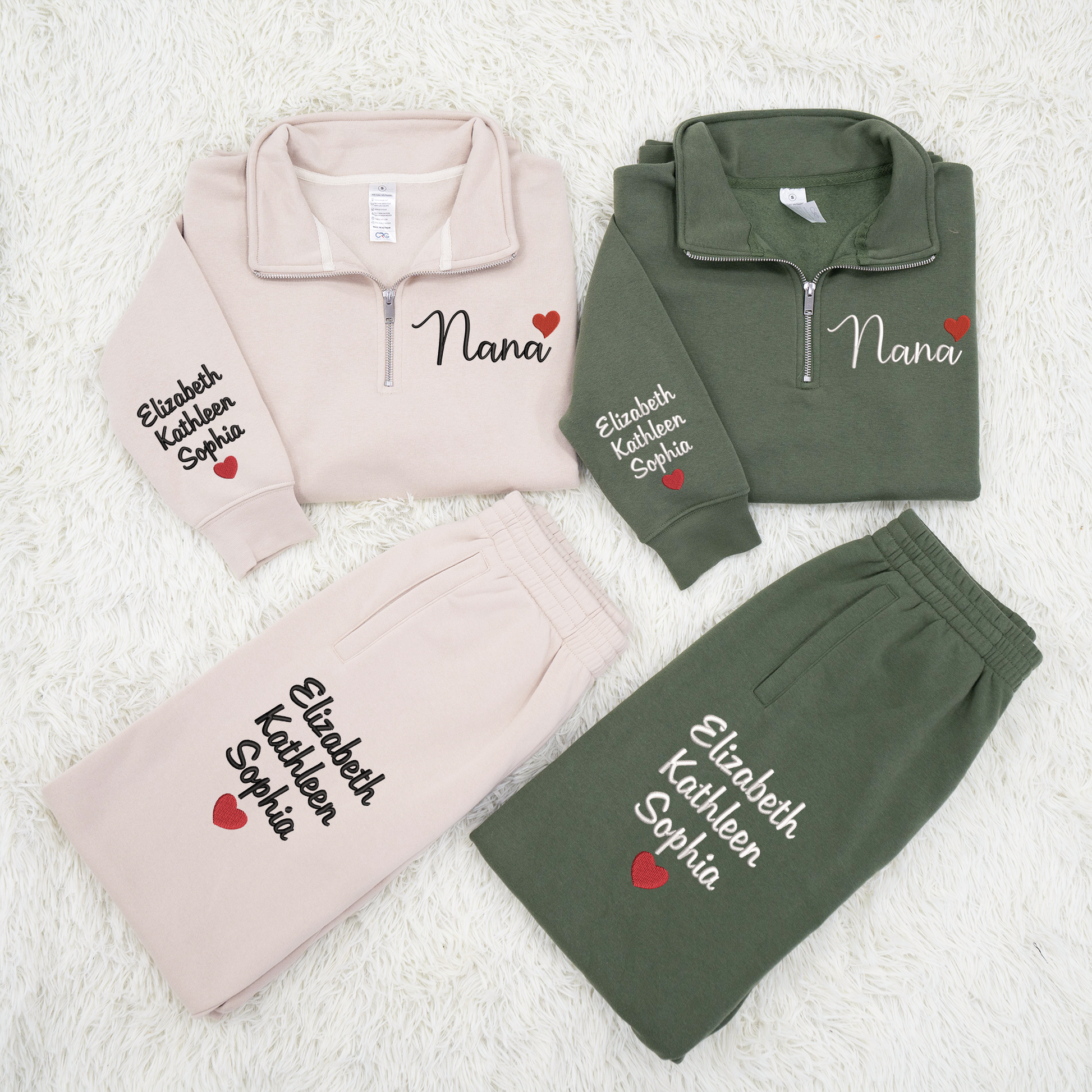 Personalized Nana heart Embroidered Set – Custom Family Name Sweatshirt and Sweatpants Embroidery Outfit – Parents Gift for Christmas, Anniversary