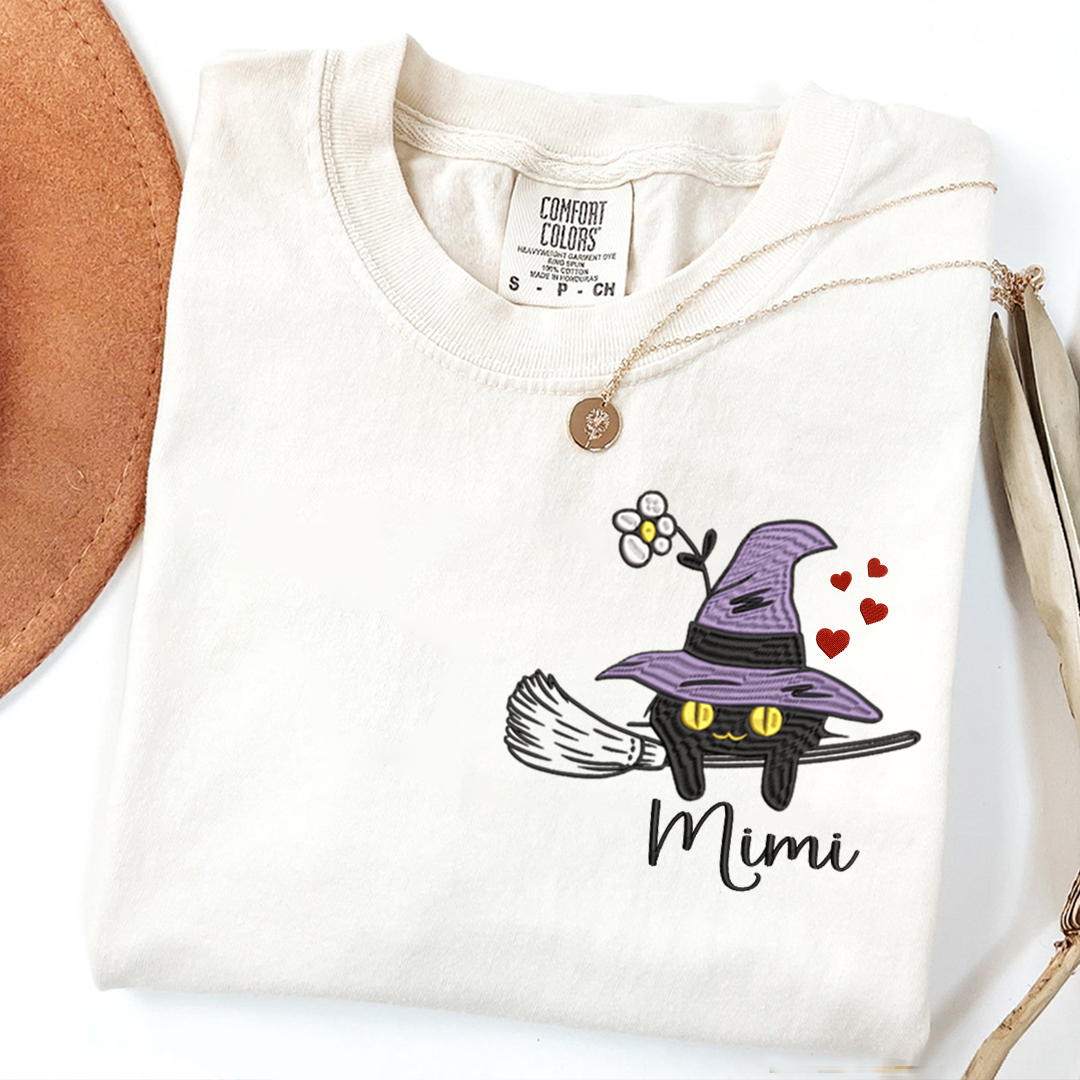 Comfort Colors® T-Shirt Personalized Grandma Cat Halloween, Gift for Mimi and Kids