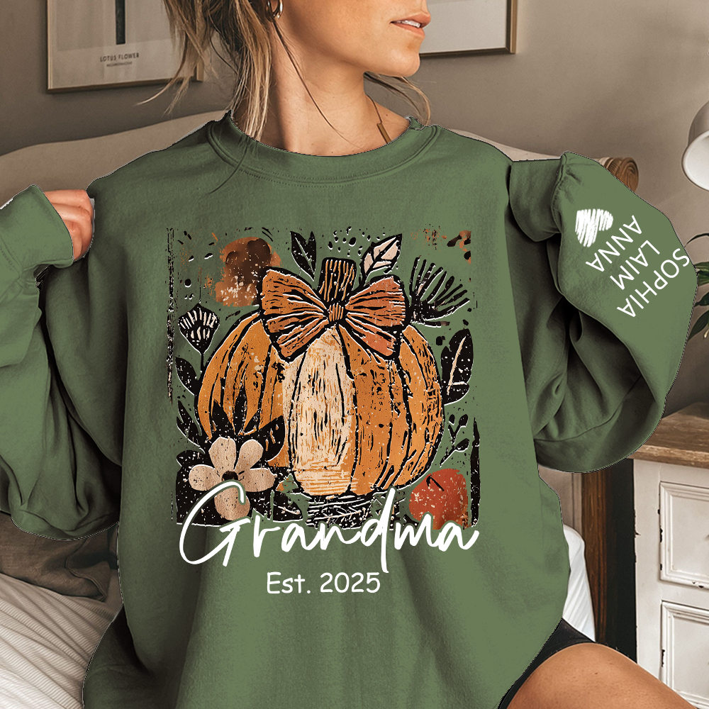 Personalized Preppy Pumpkin Season Sweatshirt, Custom Nickname for Grandma and Kids