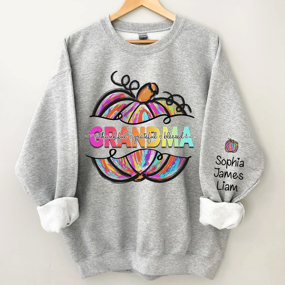 Personalized Grandma Pumpkin Color Autumn, Thankful Grateful Blessed Sweatshirt, Grandma Gift TH