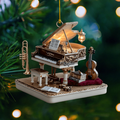 Personalized Grand Piano Ornament 2025 – Custom Musician Gift with Name, Piano Violin Decor Ornament