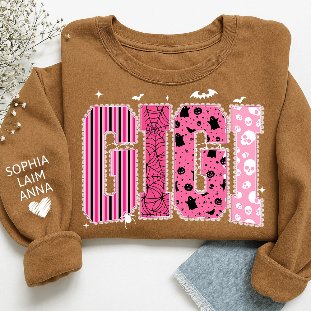Playful Halloween Style, Pink Custom Gigi Halloween Gifts for Grandma and Kids