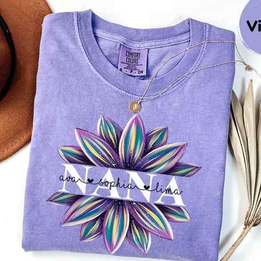Comfort Colors® Flower Grandma Shirt, Custom Grandma And Grandkids Shirt