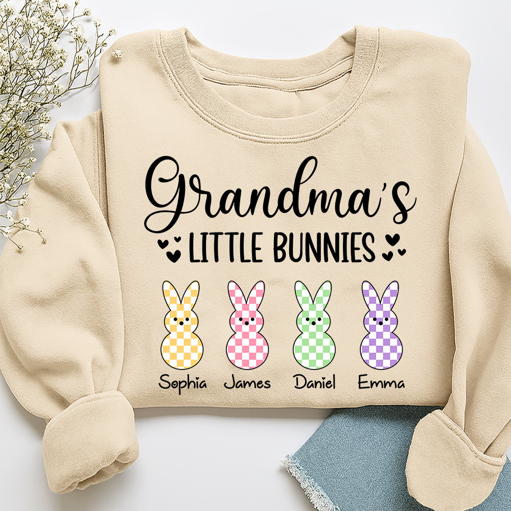Custom Grandma Sweatshirt with Bunny Design and Kids Names, Grandma’s Little Bunnies Apparel