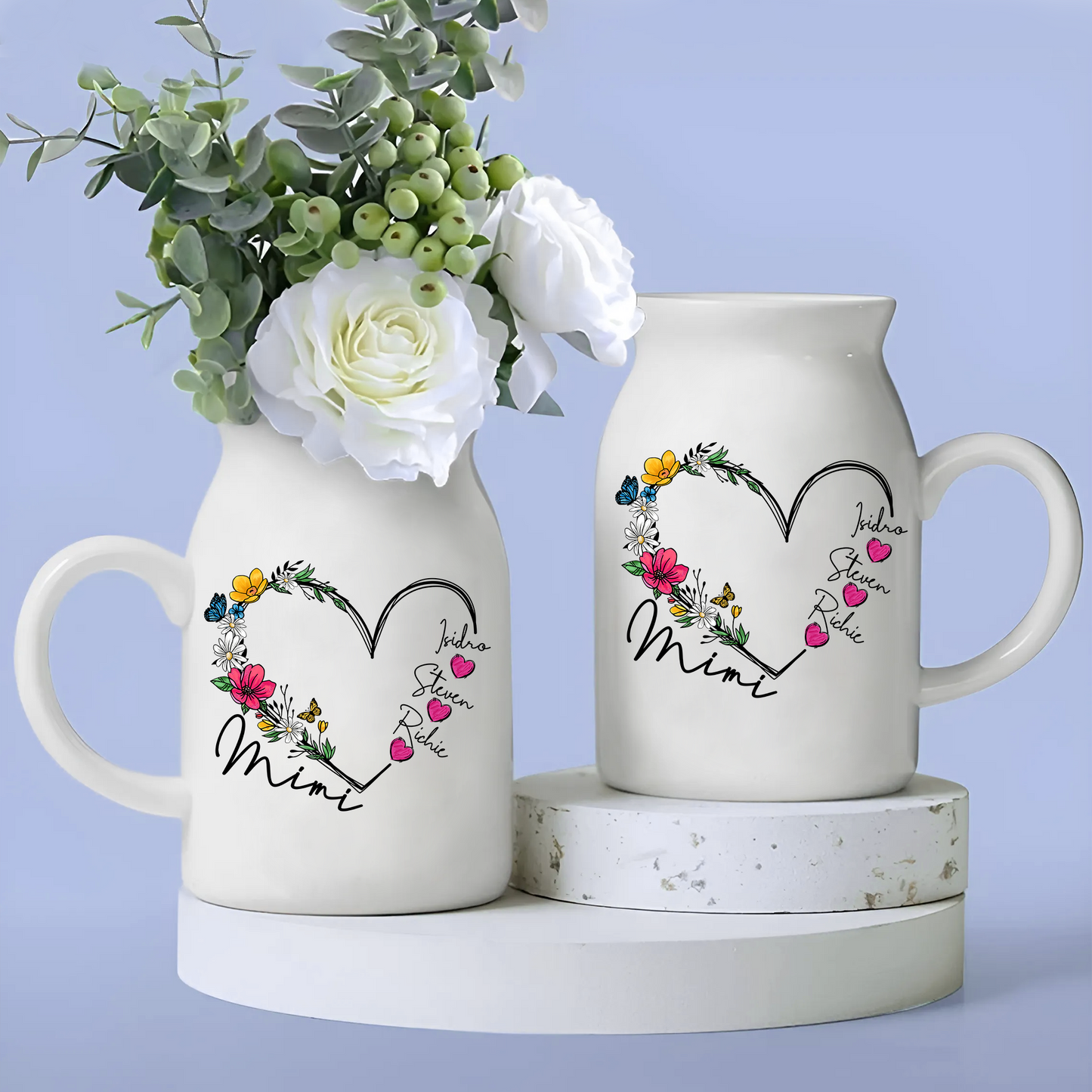 Heart Flowers For Grandma And Kids - Custom Home Decoration Flower Vase According To Family Requirements - Warm Gift For Mother's Day, Ceramic Flower Vase