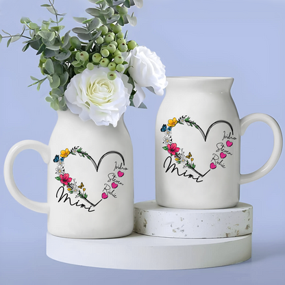 Heart Flowers For Grandma And Kids - Custom Home Decoration Flower Vase According To Family Requirements - Warm Gift For Mother's Day, Ceramic Flower Vase