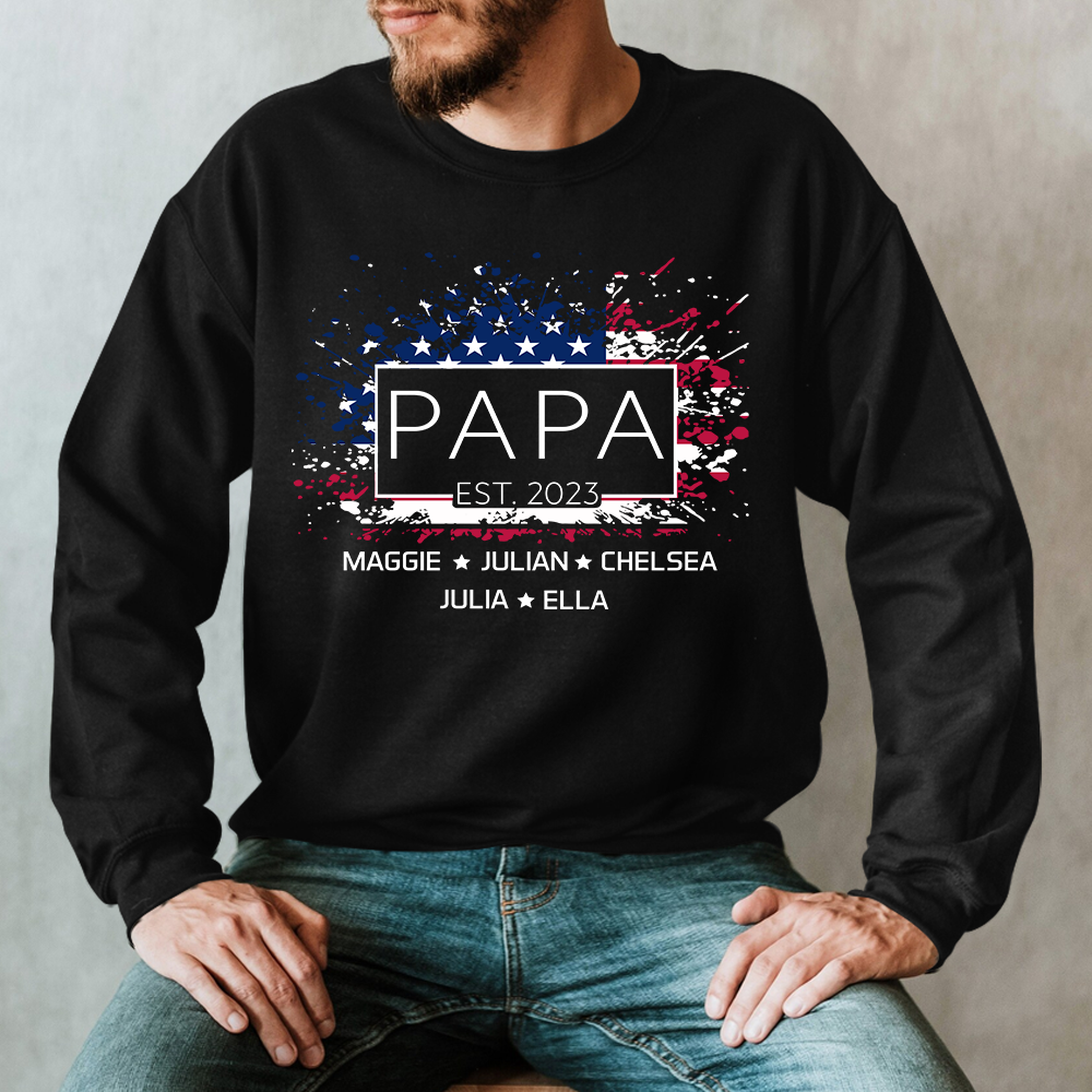 Papa with Grandkids USA flag American Independence Day Sweatshirt