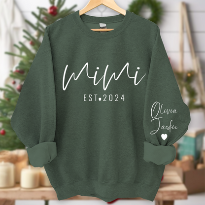 Mimi Est And Grandkids Heart With Grandkids Sweatshirt, Gifts For Grandma Sweatshirt