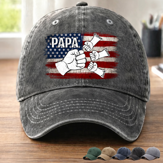 Papa Fist Bump Shirt with Kids Names – American Flag Custom
