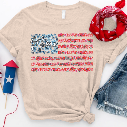 Personalized Mimi Shirt with Floral American Flag, Custom Grandkids Names T Shirt, Patriotic Gift for Mimi