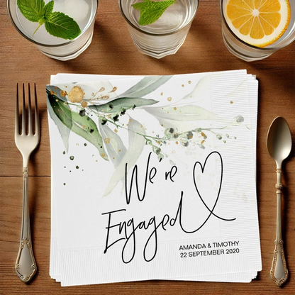 We're Engaged Napkins, Personalized Engagement Napkins, Cocktail Napkins, Bridal Shower Napkins, Cocktail Luncheon Napkins, Luncheon Napkins