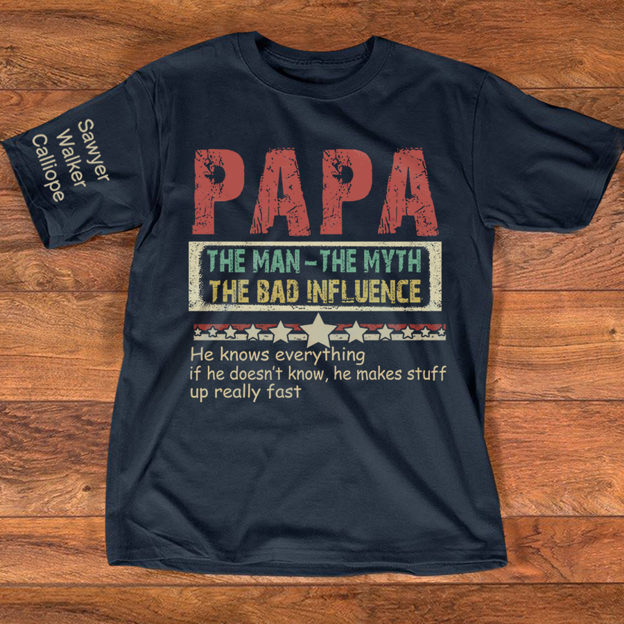 Personalized Papa The Man The Myth The Bad Influence T-Shirt, Father's Day Shirt