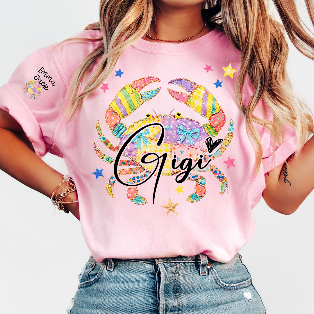 Custom Mimi T Shirt, Personalized Grandma Shirt with Kids Names, Colorful Crab Beach Design Tee, Summer Gift for Mimi