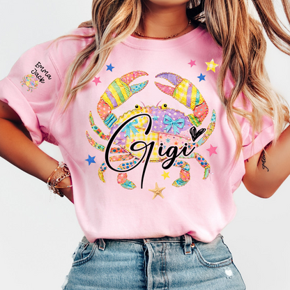 Custom Mimi T Shirt, Personalized Grandma Shirt with Kids Names, Colorful Crab Beach Design Tee, Summer Gift for Mimi