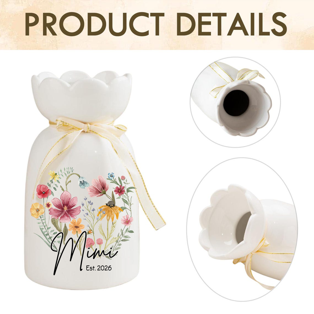 Custom Mimi Flower Vase, Personalized Ceramic Vase with Family Names, Ideal Gift for Nana