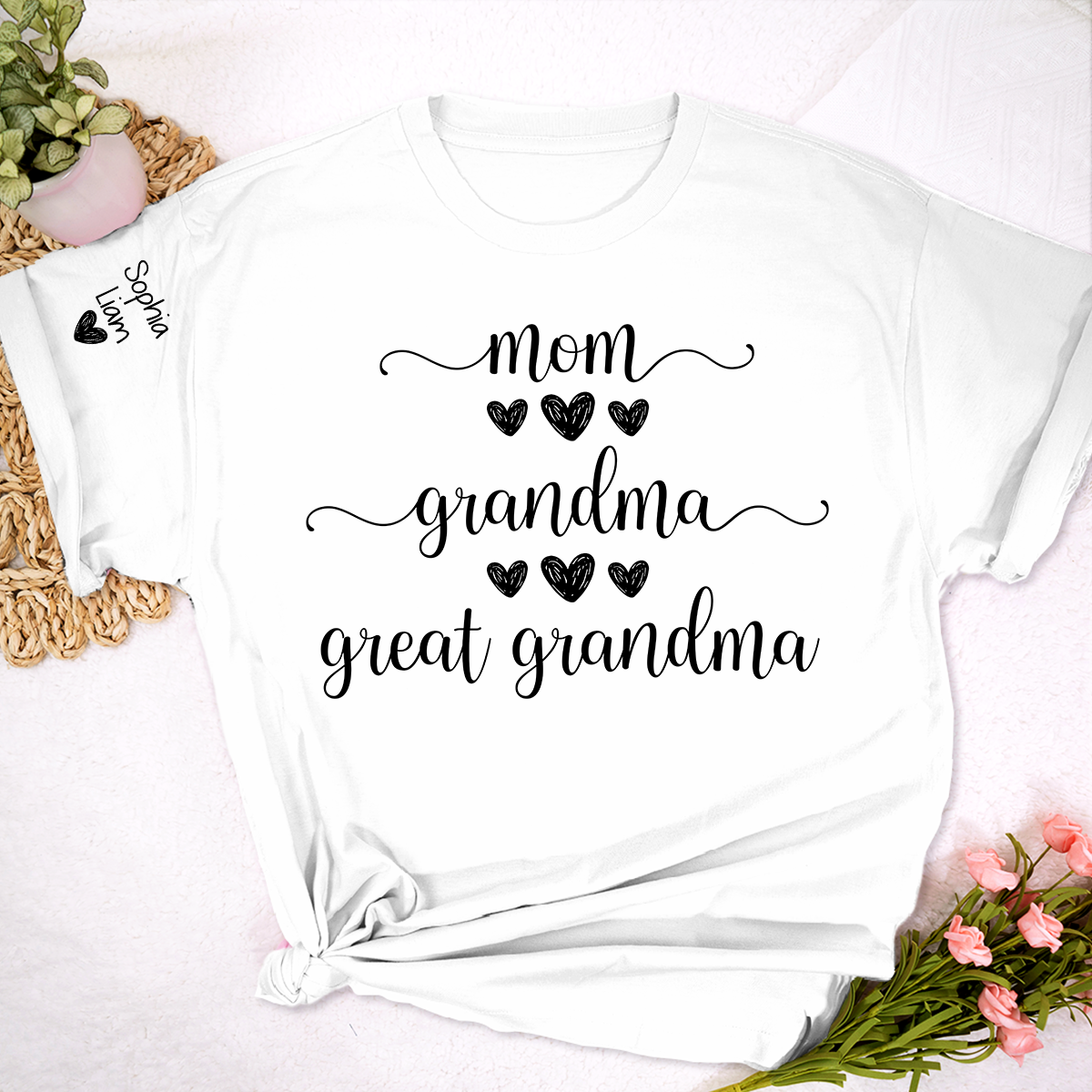 Mom Grandma Great Grandma Shirt, Custom Grandma Tee with Children Names, Cute Family Shirt for Mom Grandmother Gift Idea