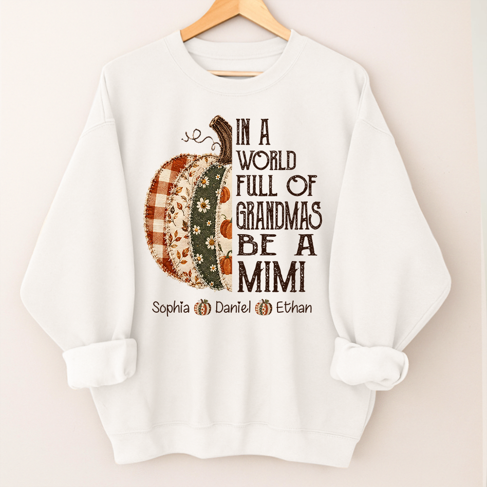 Personalized Mimi Pumpkin Shirt, Fall Floral Patchwork Grandma Tee, In a World Full of Grandmas Be a Mimi Gift Shirt