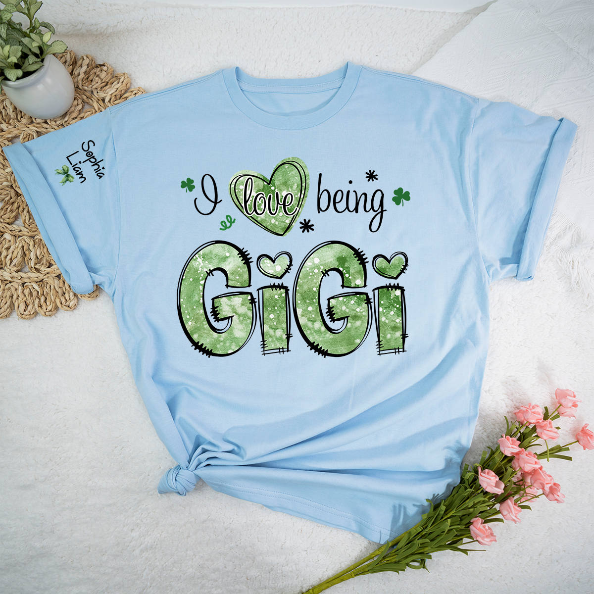 I Love Being Gigi Grandma Shirt, St Patrick’s Day Clover Tee, Personalized Gigi Family Shirt with Names
