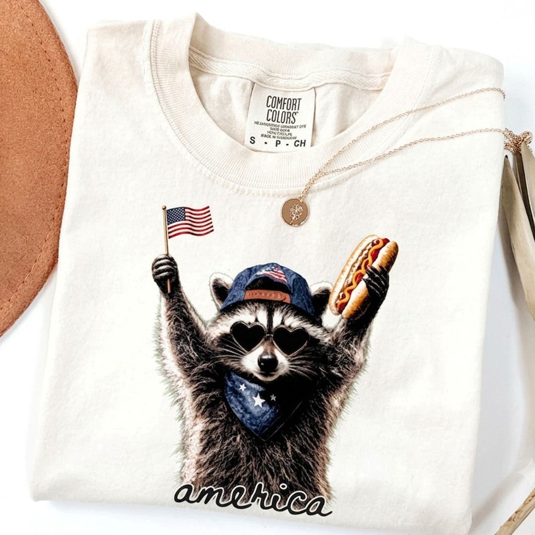 Comfort Colors® Patriotic Raccoon Shirt, Funny America Shirt, USA Flag Animal Graphic Shirt, Independence Day Shirt, 4th of July Apparel