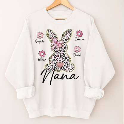 Personalized Nana Bunny Sweatshirt With Kids Names, Easter Gift For Nana