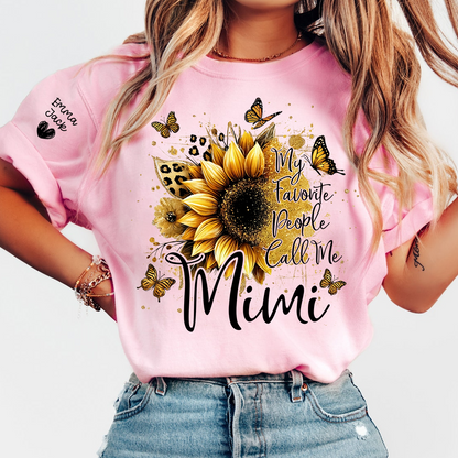 My Favorite People Call Me Mimi Shirt, Personalized Nana T-Shirt with Sunflower and Butterfly Design