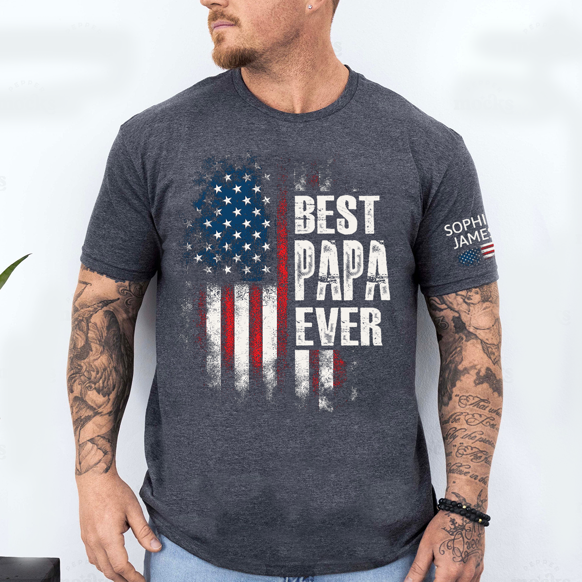 Best Papa Ever Shirt, Personalized Name Papa Tee, American Flag Design, Gift for Dad Grandpa from Kids, Custom Family Shirt