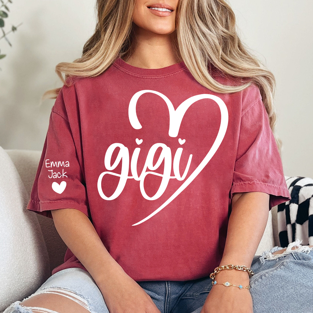 Personalized Gigi Shirt for Grandma, Custom Family T-Shirt with Heart Design and Custom Names