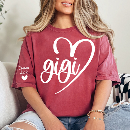 Personalized Gigi Shirt for Grandma, Custom Family T-Shirt with Heart Design and Custom Names