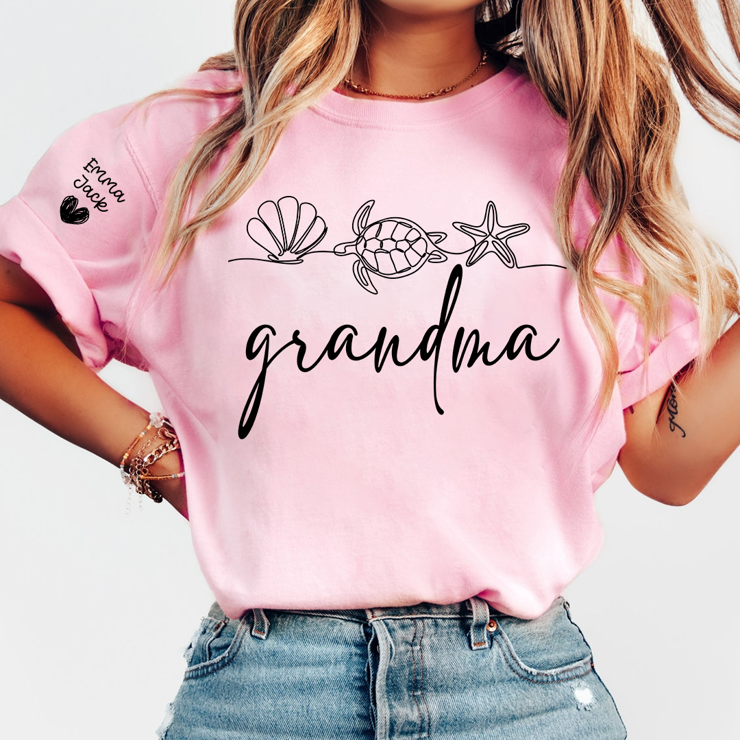 Grandma Coastal Sea Animal T-Shirt, Fun Summer Beach Graphic Tee For Gift Grandma And Kids