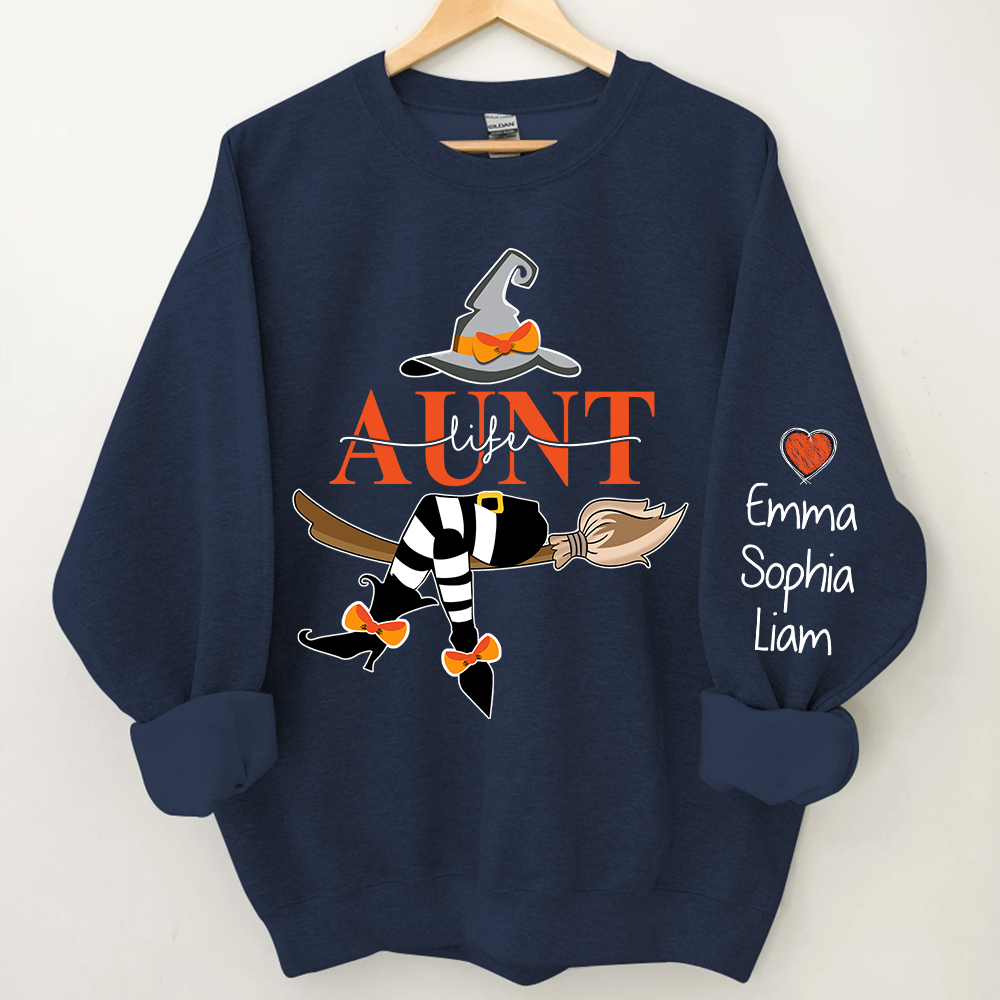 Aunt Life Witch Sweatshirt, Custom Aunt & Kids Halloween, Gift For Aunt TH Sweatshirt