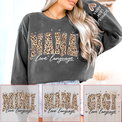Personalized Nana And Kids Sweatshirt, Love Language Leopard Design for Valentine
