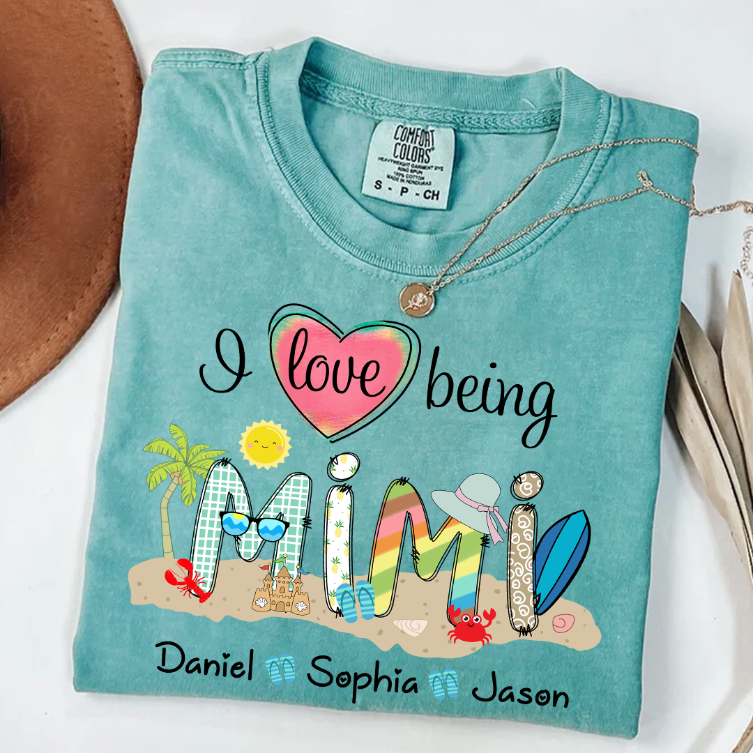 Comfort Colors® I Love Being Grandma Summer Shirt, Custom Grandma And Grandkids Shirt