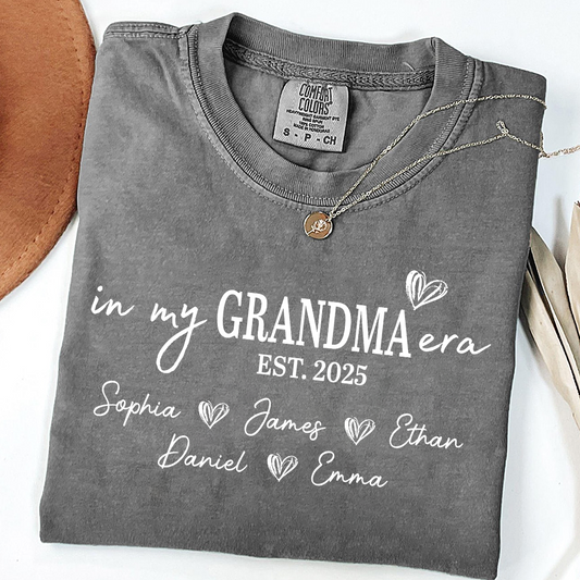 Comfort Colors In My Grandma Era Est 2025 Custom Shirt, Gift for Grandmother with Kids' Names