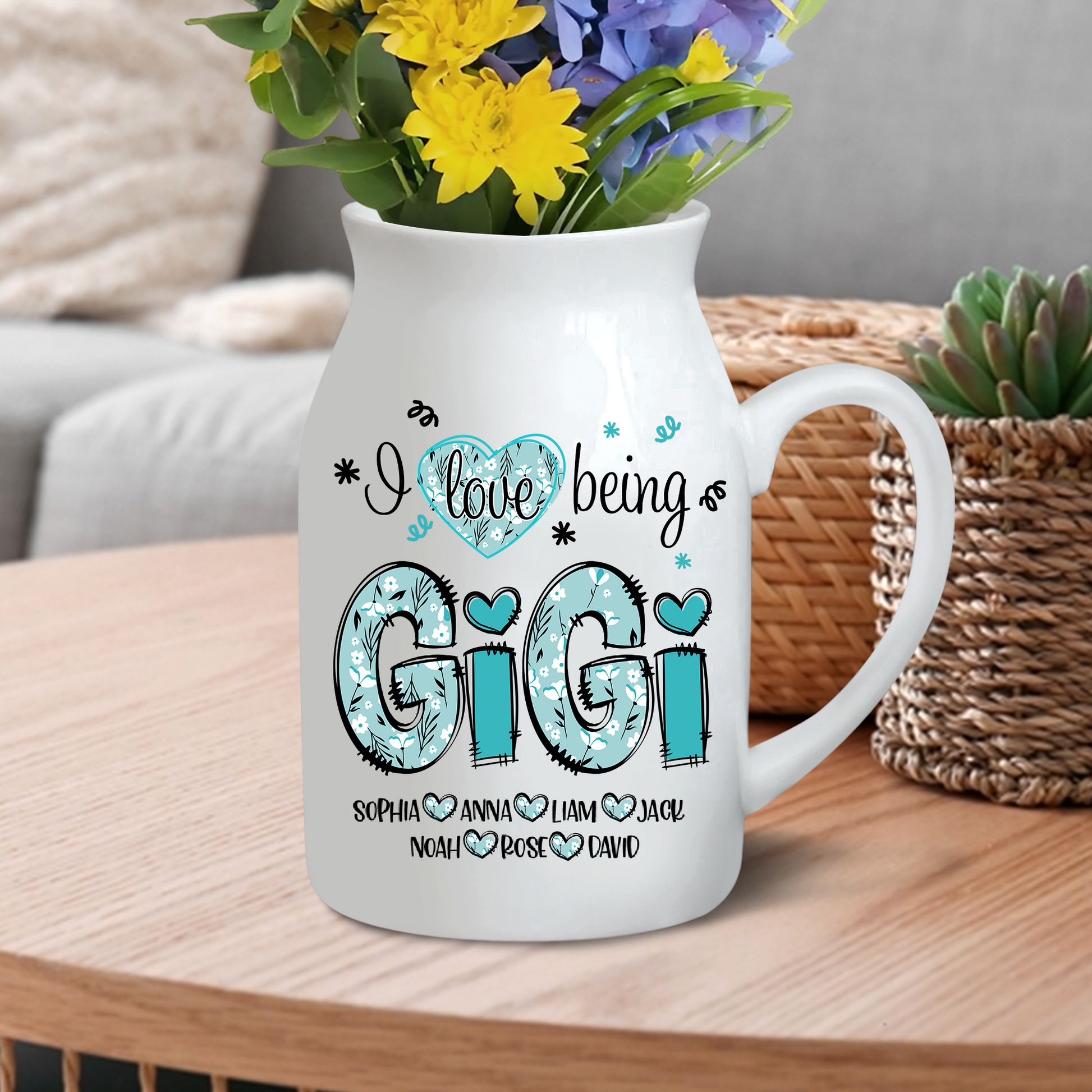 Wildflower Cyan Gigi And Kids - Custom Home Decoration Flower Vase According To Family Requirements - Warm Gift For Mother's Day, Ceramic Flower Vase