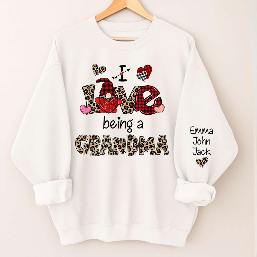 Custom I Love Being A Grandma Leopard – Valentine Sweatshirt with Grandkids Names for Mimi Nana Gigi
