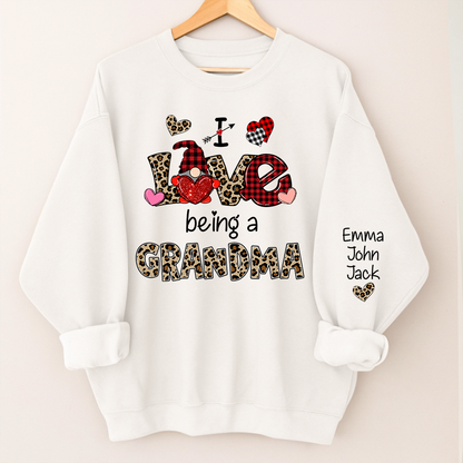Custom I Love Being A Grandma Leopard – Valentine Sweatshirt with Grandkids Names for Mimi Nana Gigi