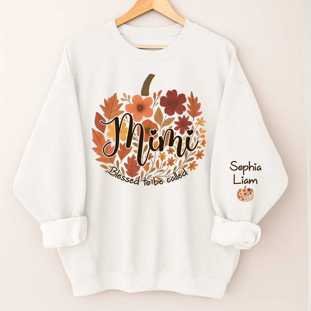 Custom Mimi Fall Sweatshirt with Kids Names, Floral Pumpkin Grandma Shirt, Blessed to be Called Mimi Autumn Gift