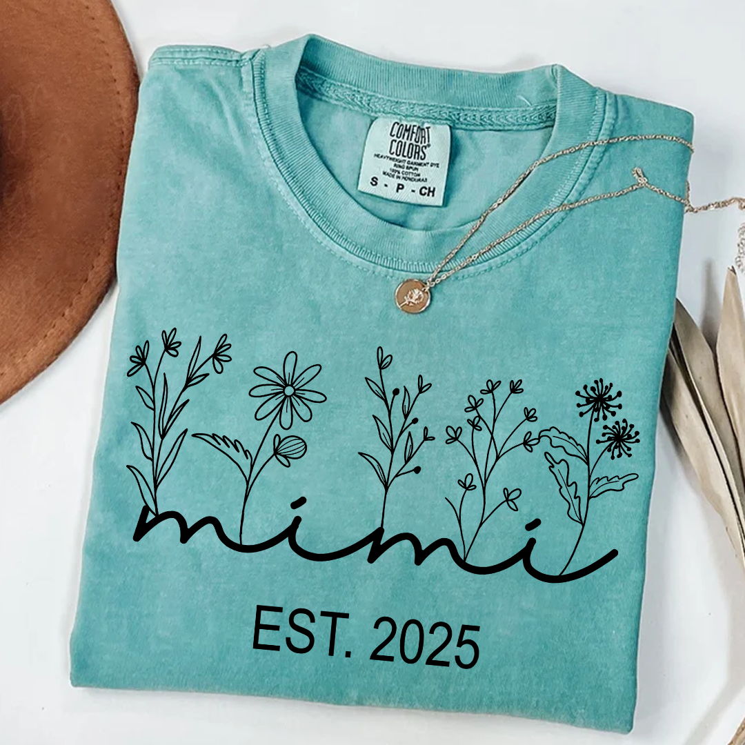 Comfort Colors® Mimi Est Wildflowers T-Shirt, Custom Grandma With Grandkids, Gift for Grandma