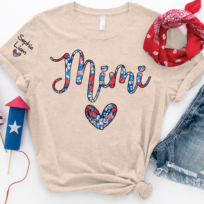 Custom Mimi T Shirt with Floral Heart and USA Colors, Perfect Gift for Mom, Personalized for Mother's Day