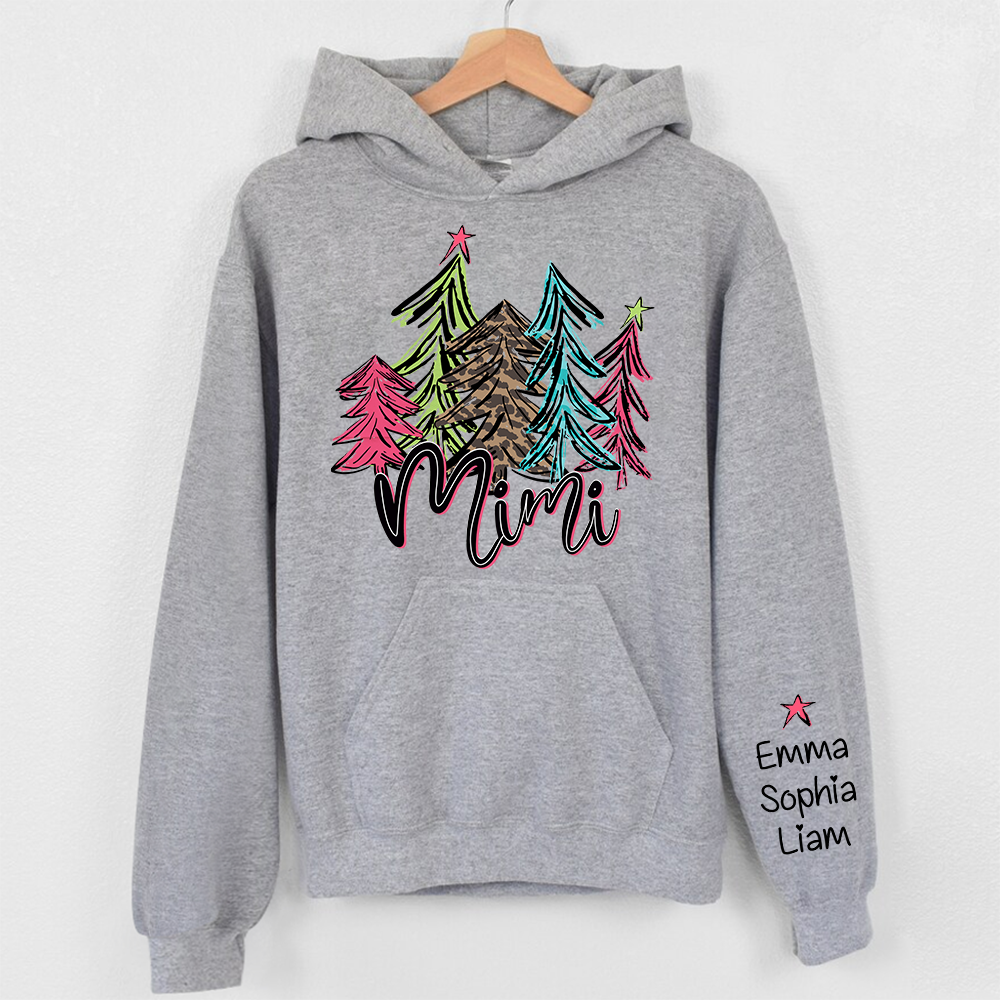 Mimi Bright and Leopard Christmas Trees, Custom Mimi And Kids TH Hoodie