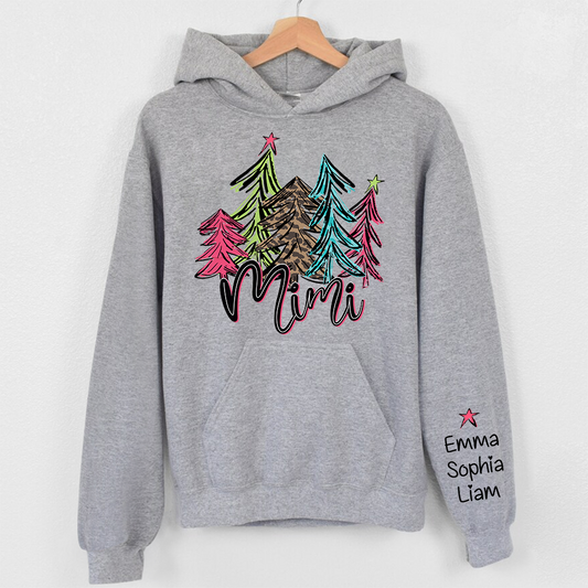 Mimi Bright and Leopard Christmas Trees, Custom Mimi And Kids TH Hoodie
